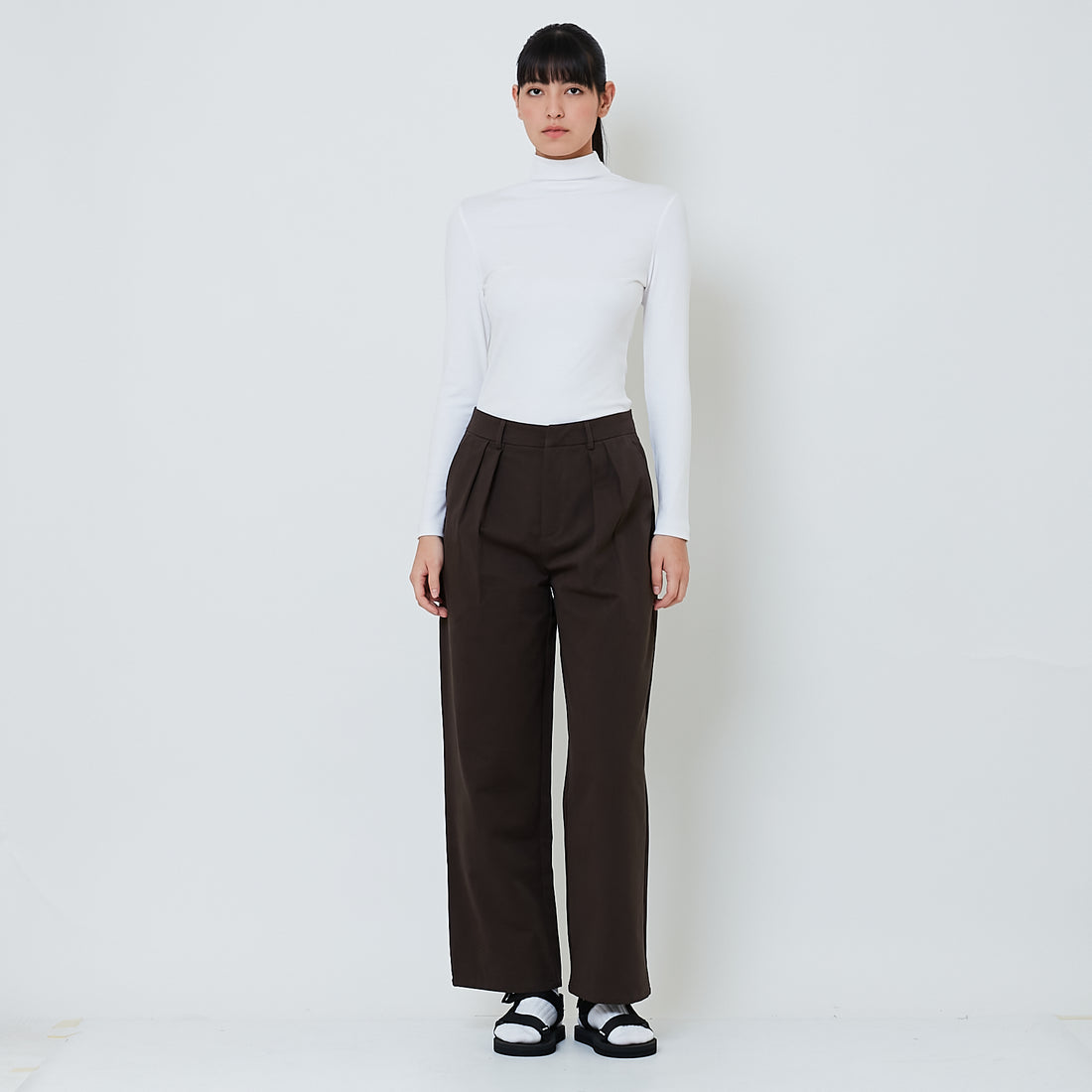Women Wide Leg Long Pants - Brown - SW2601098B