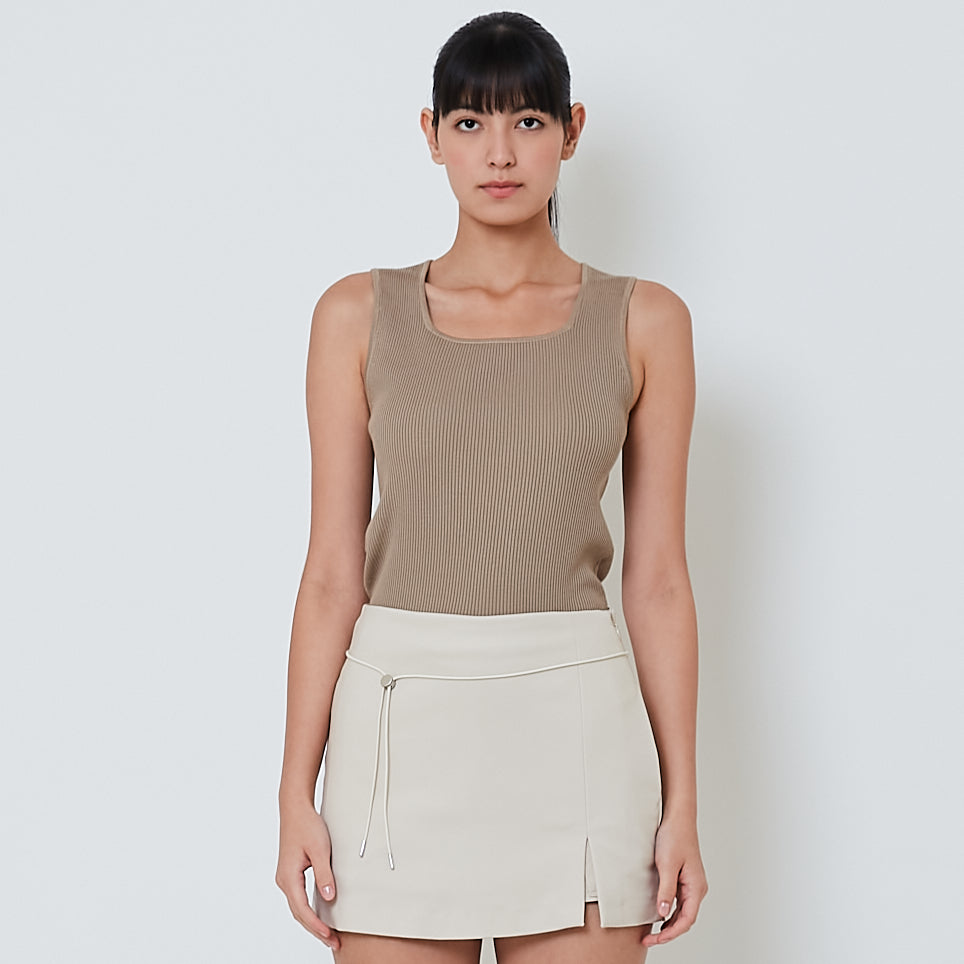 Women Rib-Knit Tank Top - Khaki - SW2601099B