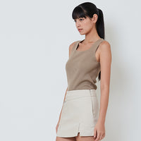 Women Rib-Knit Tank Top - Khaki - SW2601099B