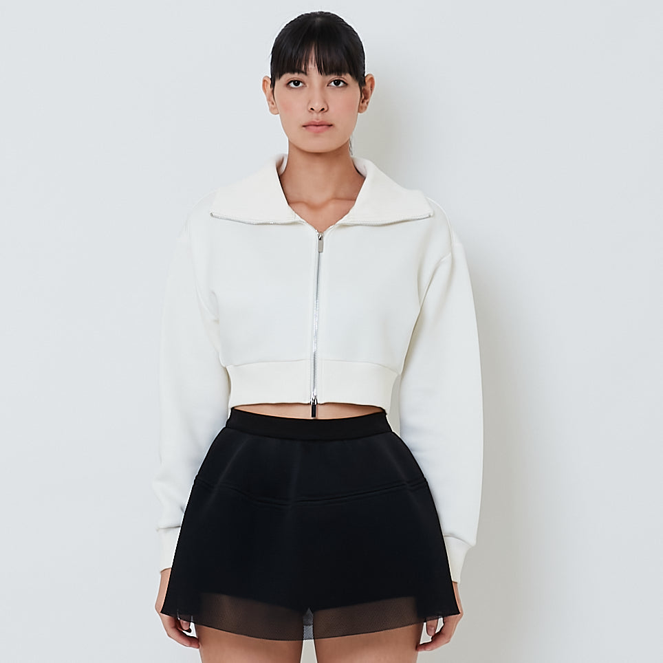Women Turtle Neck Neoprene Jacket - Off White - SW2601101A