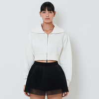 Women Turtle Neck Neoprene Jacket - Off White - SW2601101A