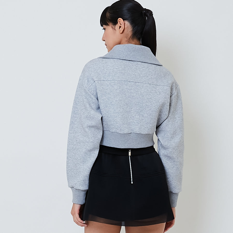 Women Turtle Neck Neoprene Jacket - Light Grey - SW2601101C