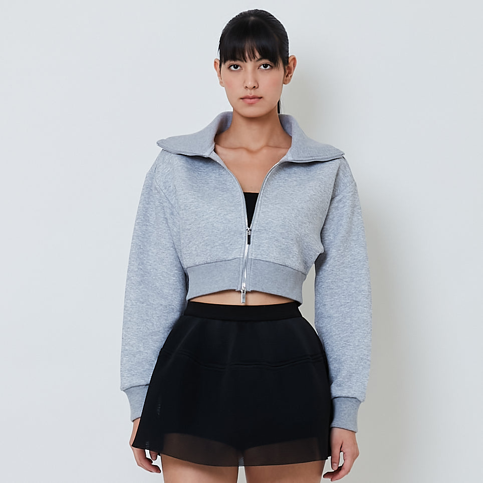 Women Turtle Neck Neoprene Jacket - Light Grey - SW2601101C