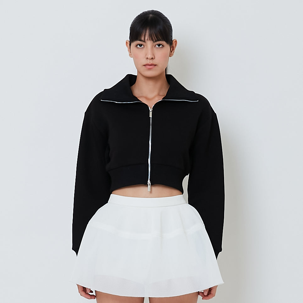 Women Turtle Neck Neoprene Jacket - Black - SW2601101D