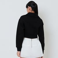 Women Turtle Neck Neoprene Jacket - Black - SW2601101D