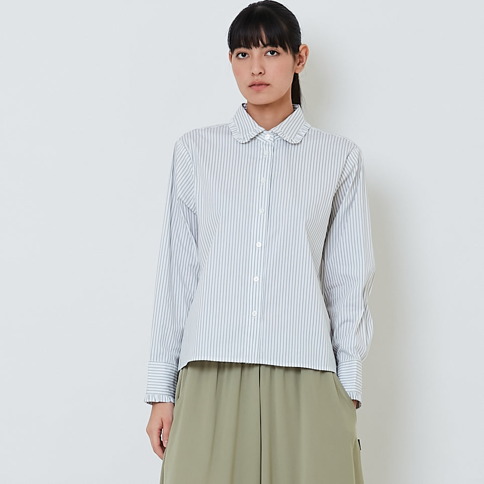 Women Ruffled Collar Shirt - Green - SW2602044A