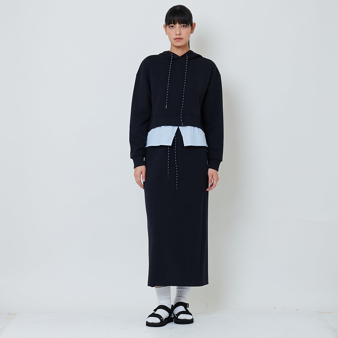 Women Combined Long Midi Skirt - Navy - SW2602046B