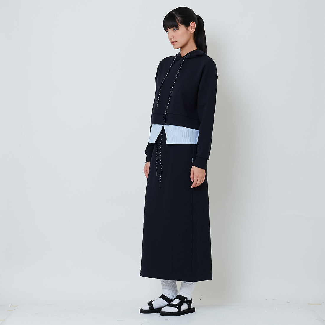 Women Combined Long Midi Skirt - Navy - SW2602046B