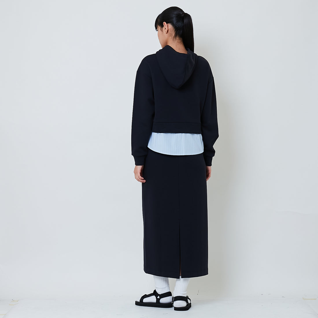 Women Combined Long Midi Skirt - Navy - SW2602046B