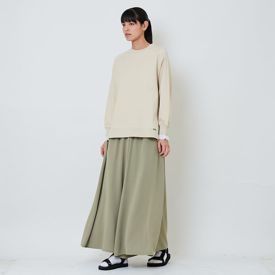 Women Elastic Waist Long Pants - Green - SW2602047A