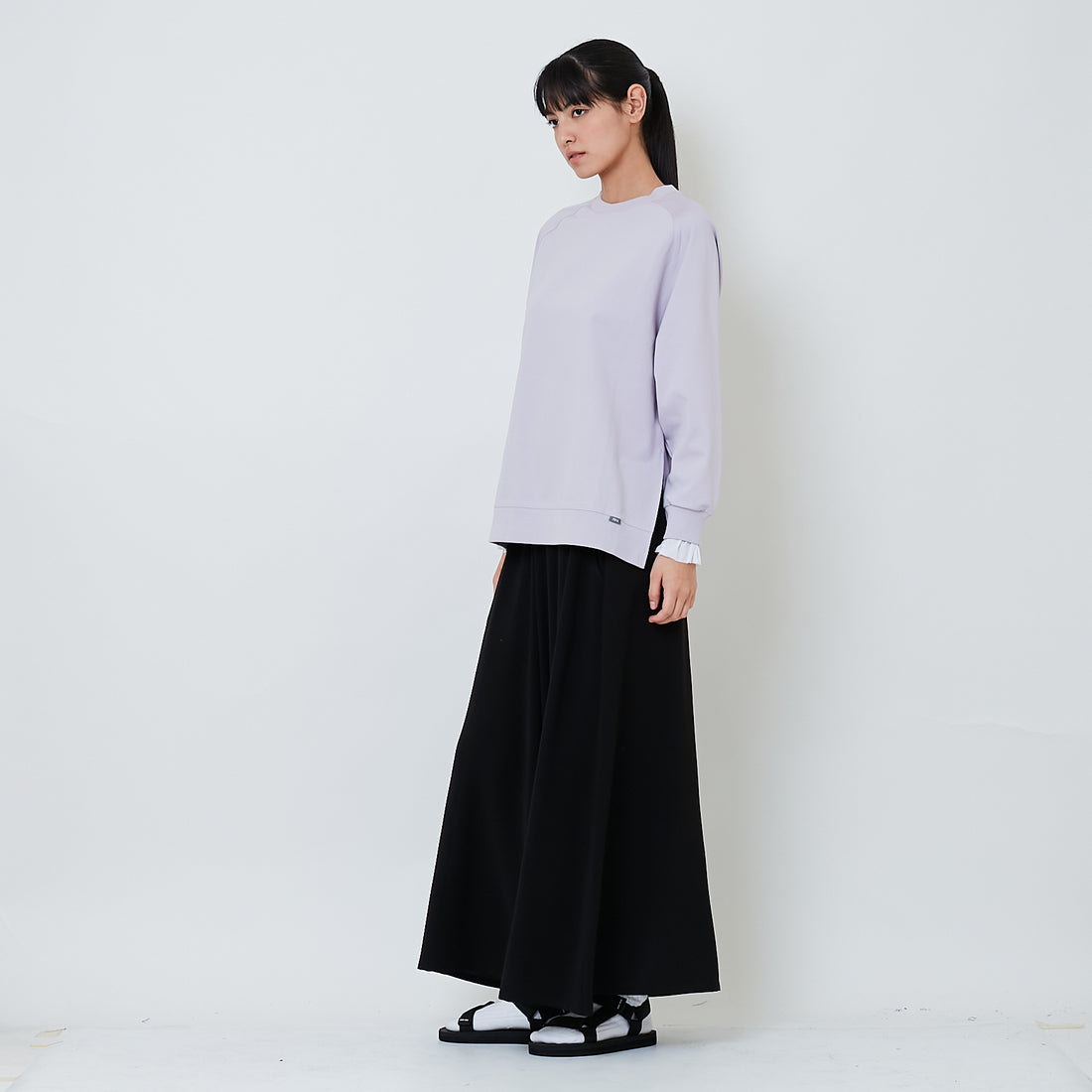 Women Elastic Waist Long Pants - Black - SW2602047B