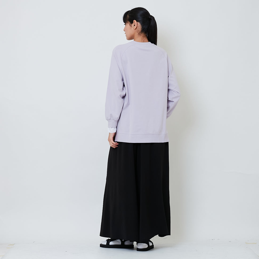 Women Elastic Waist Long Pants - Black - SW2602047B