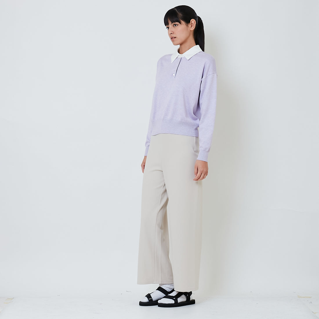 Women Elastic Waist Long Pants - Beige - SW2602049A