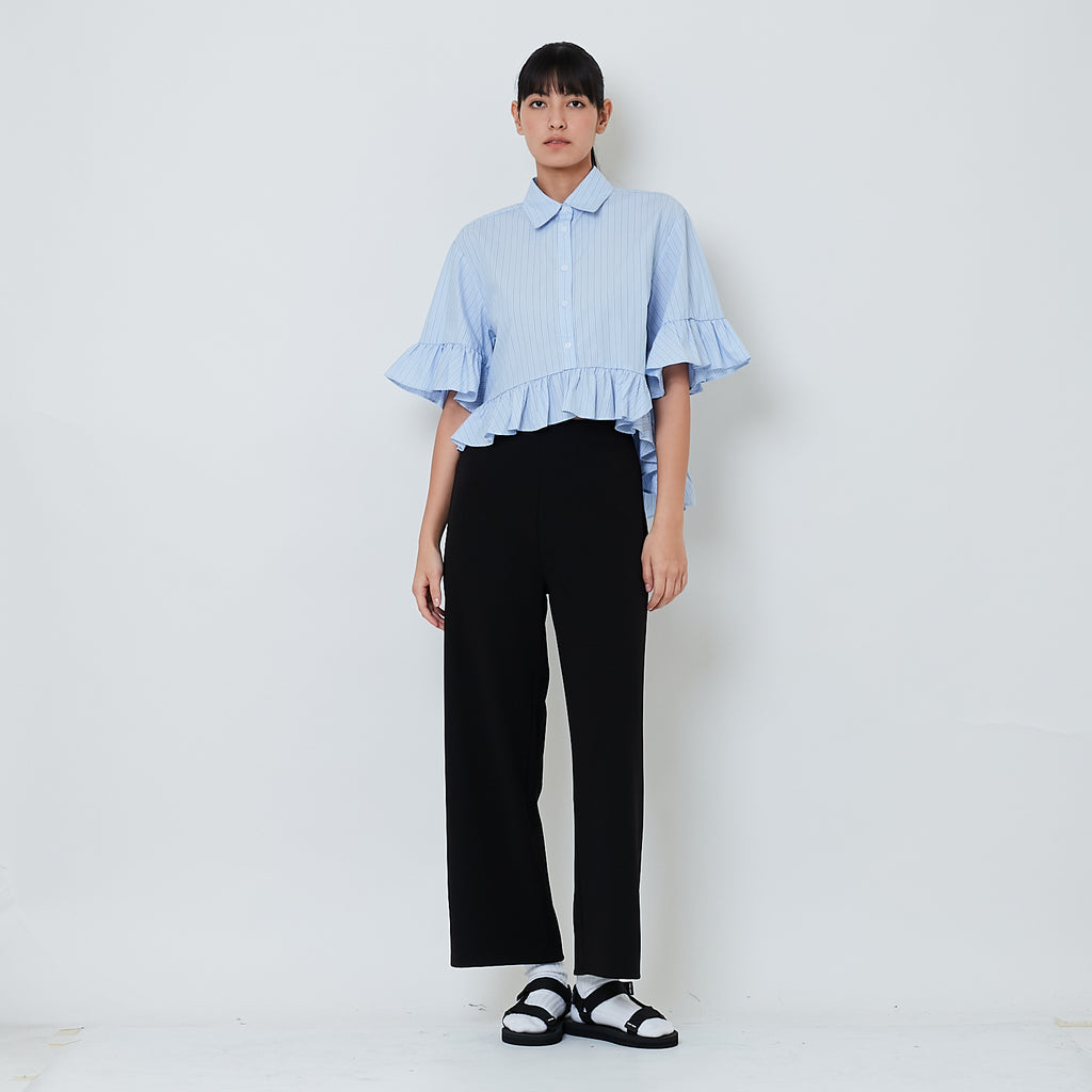 Women Elastic Waist Long Pants - Black - SW2605148D