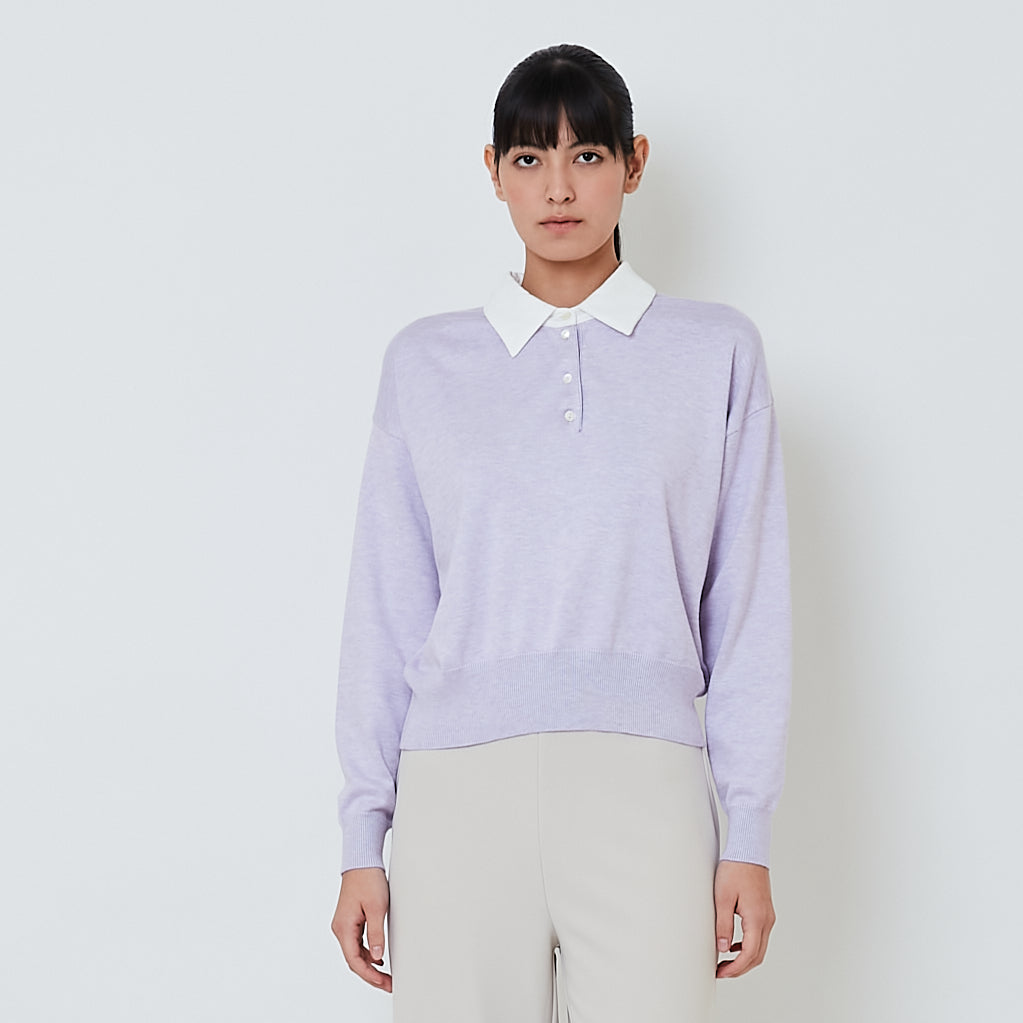 Women Combined Knit Cardigan - Purple - SW2602051A