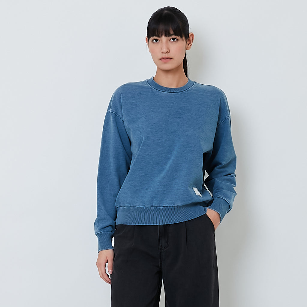 Women Washed Denim Pullover - Blue - SW2602053A