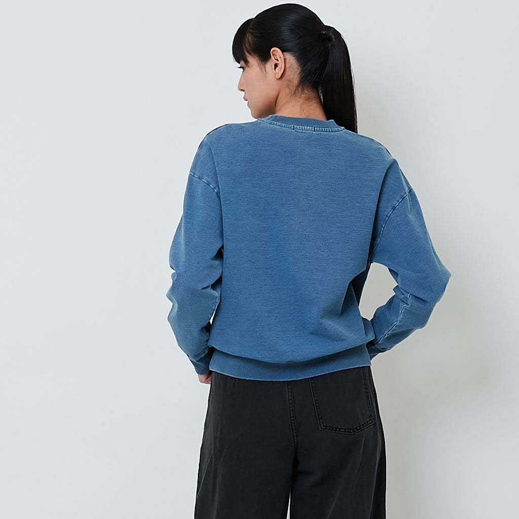 Women Washed Denim Pullover - Blue - SW2602053A