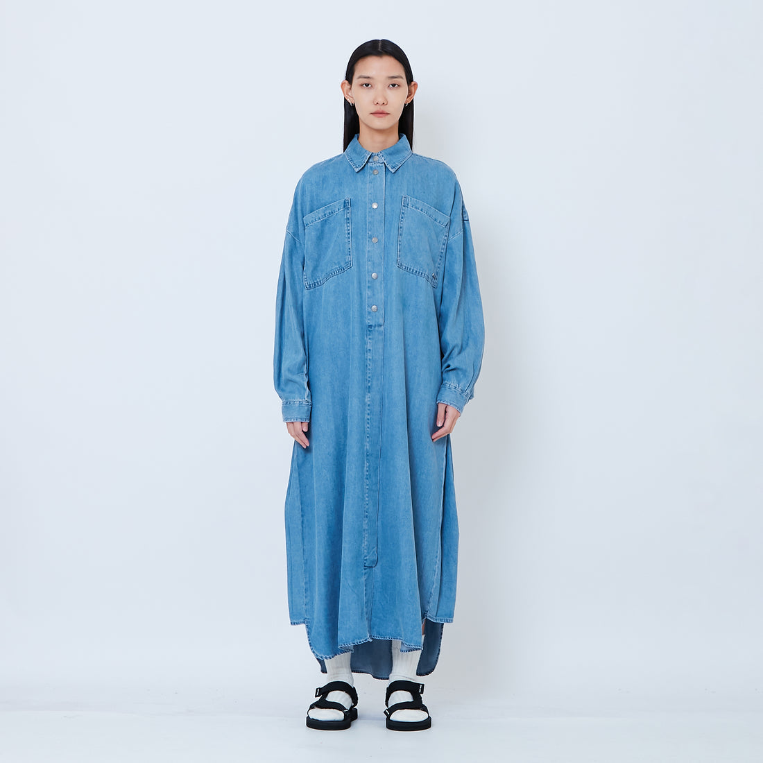 Women Chambray Oversized Dress - Light Blue - SW2602055A