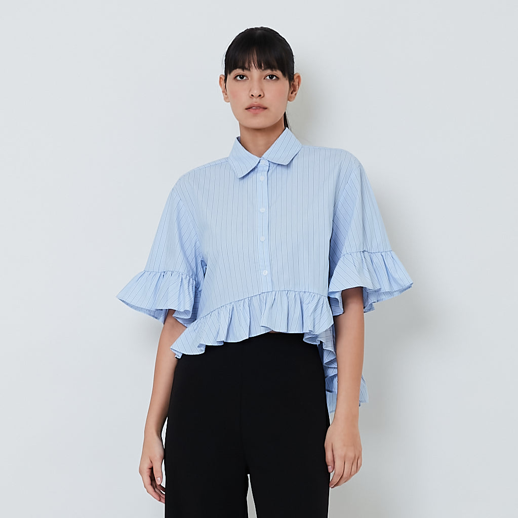 Women Peplum Shirt - Blue - SW2602058A
