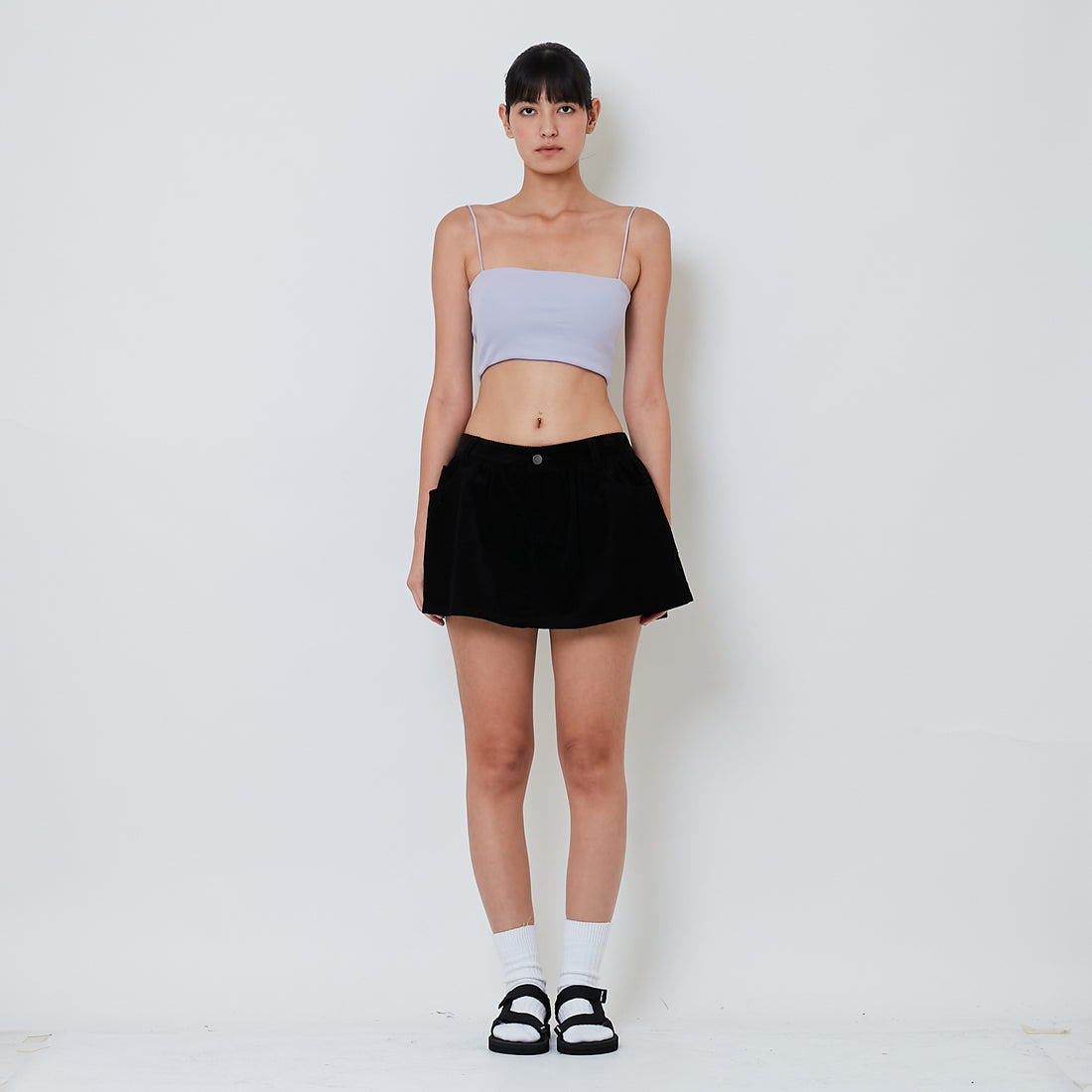 Women Corduroy Skirt - Black - SW2602059A