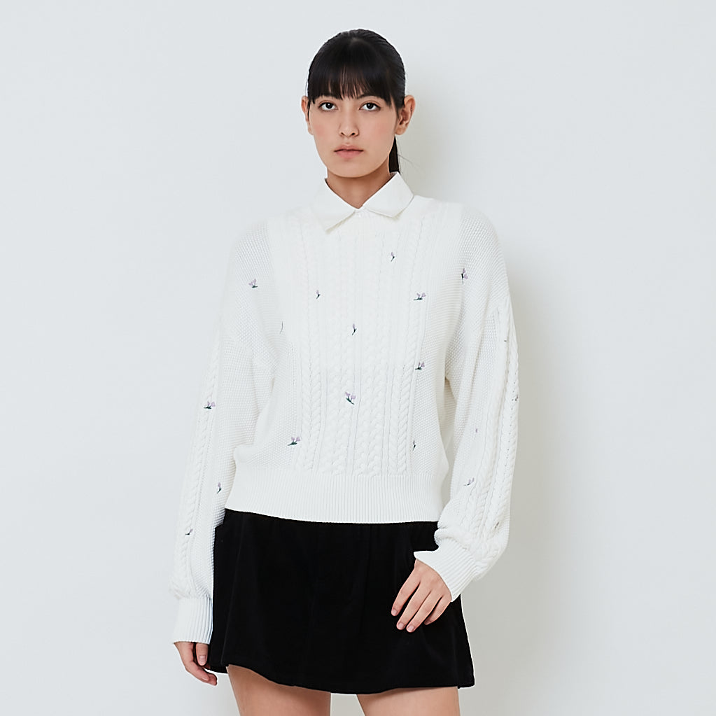 Women Cable Knit Sweater - Off White - SW2602062A