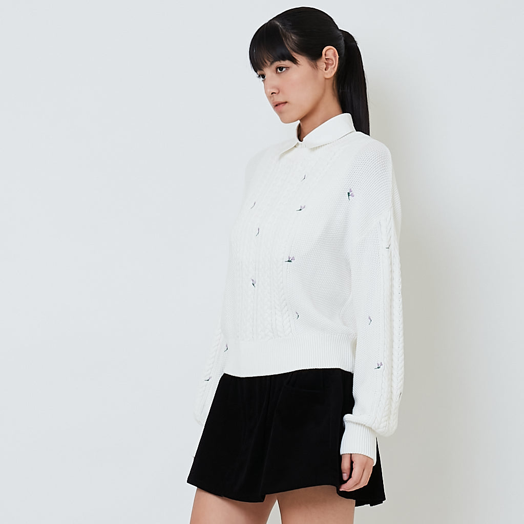 Women Cable Knit Sweater - Off White - SW2602062A