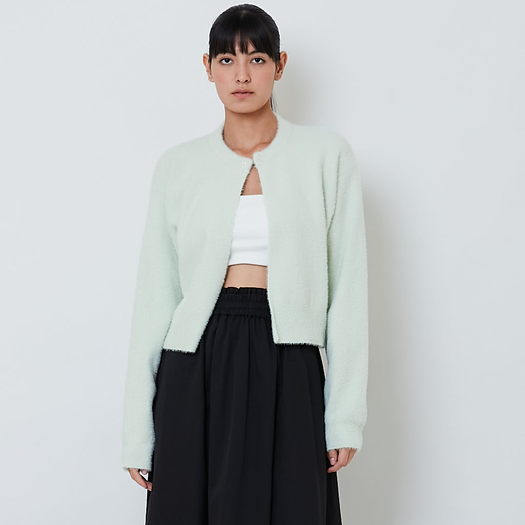 Women Fluffy Cardigan - Mint - SW2602100B
