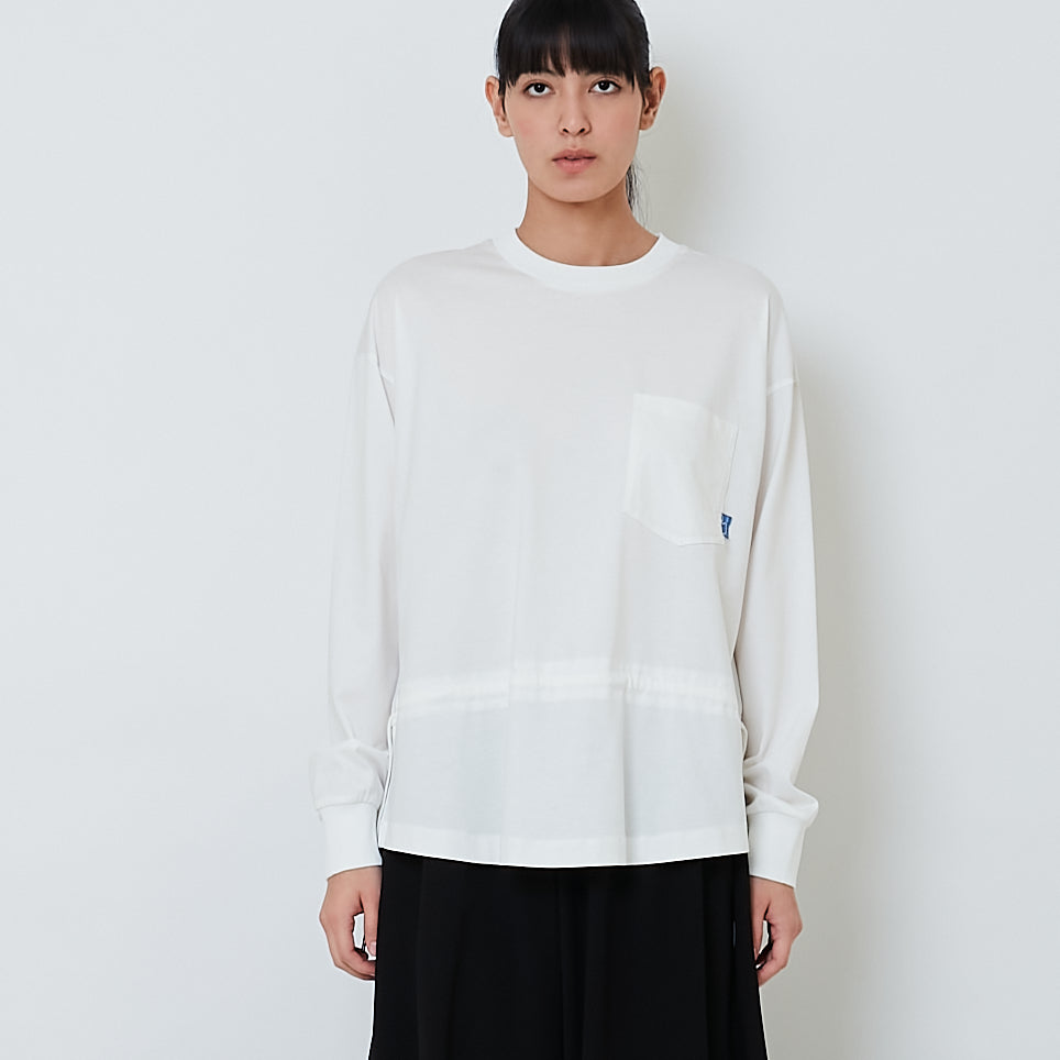 Women Drawstring Long Sleeve Top - Off White - SW2603072A