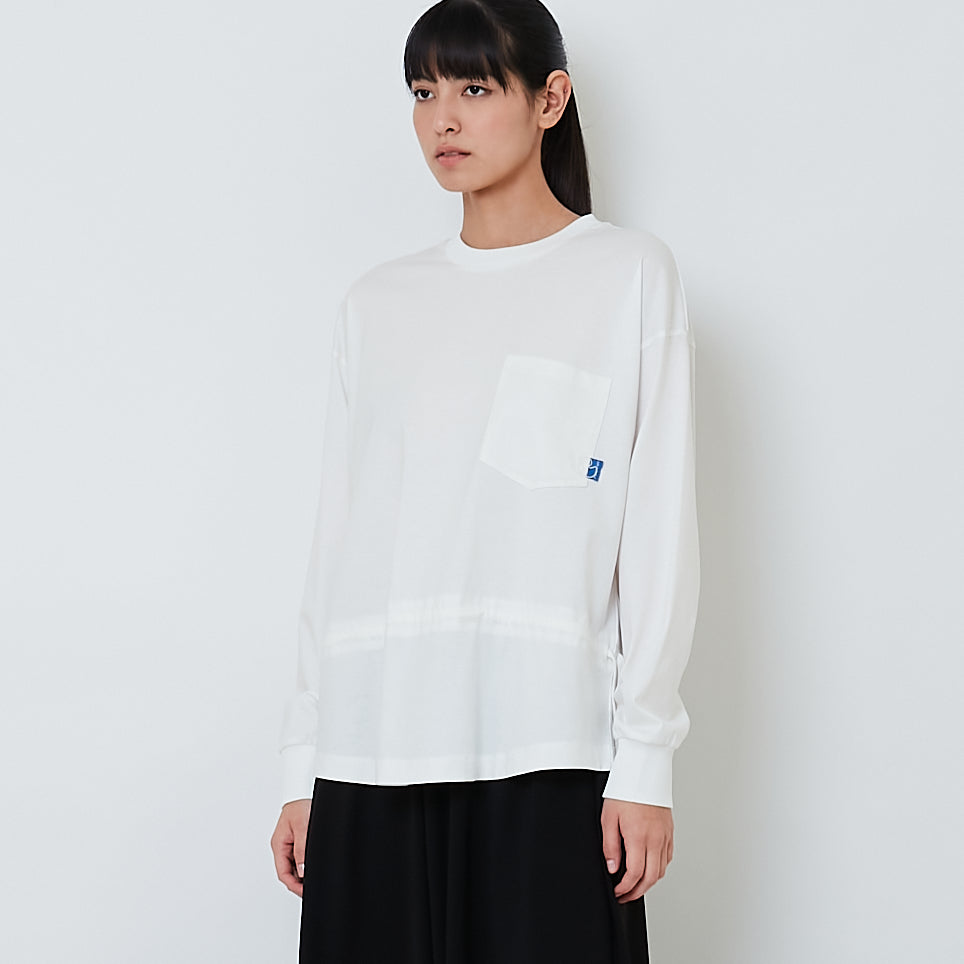 Women Drawstring Long Sleeve Top - Off White - SW2603072A