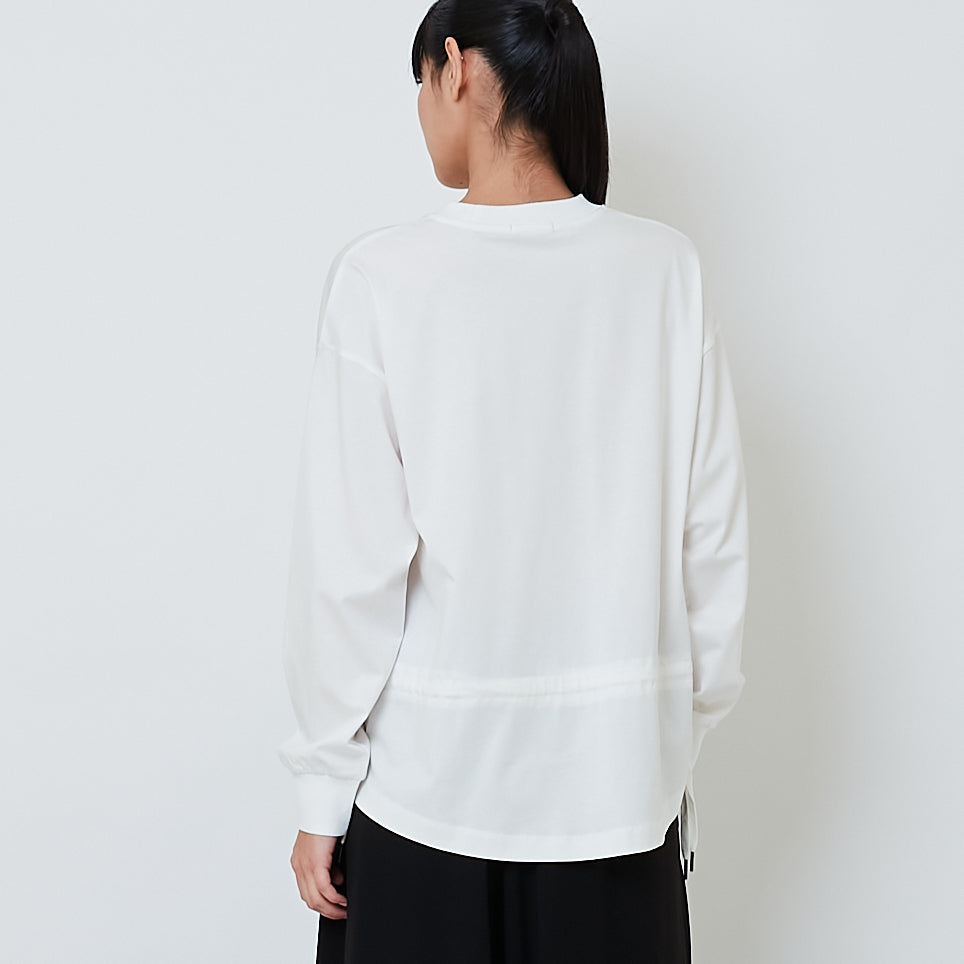Women Drawstring Long Sleeve Top - Off White - SW2603072A