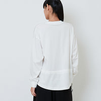 Women Drawstring Long Sleeve Top - Off White - SW2603072A
