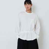 Women Drawstring Long Sleeve Top - Off White - SW2603072A