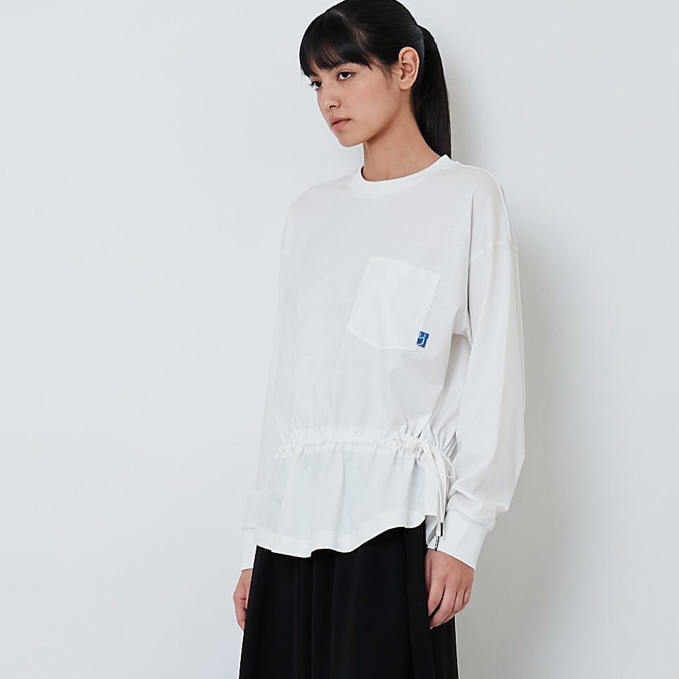 Women Drawstring Long Sleeve Top - Off White - SW2603072A