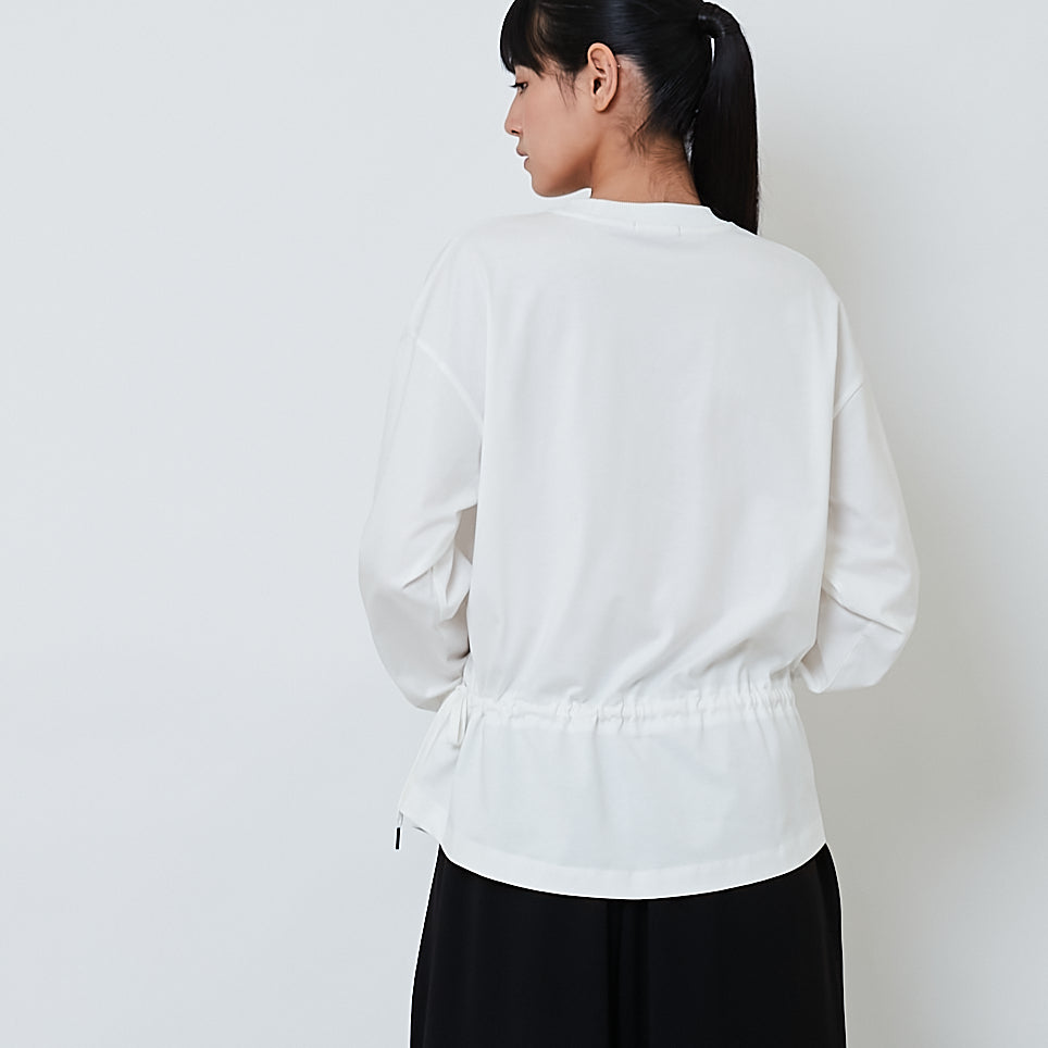 Women Drawstring Long Sleeve Top - Off White - SW2603072A