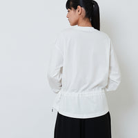 Women Drawstring Long Sleeve Top - Off White - SW2603072A