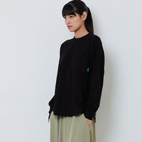 Women Drawstring Long Sleeve Top - Black - SW2603072B