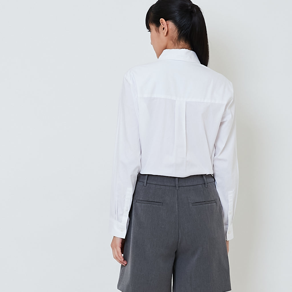 Women Ruffled-Placket Shirt - Off White - SW2603076A