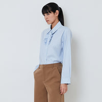 Women Ruffled-Placket Shirt - Light Blue - SW2603076B