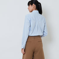 Women Ruffled-Placket Shirt - Light Blue - SW2603076B