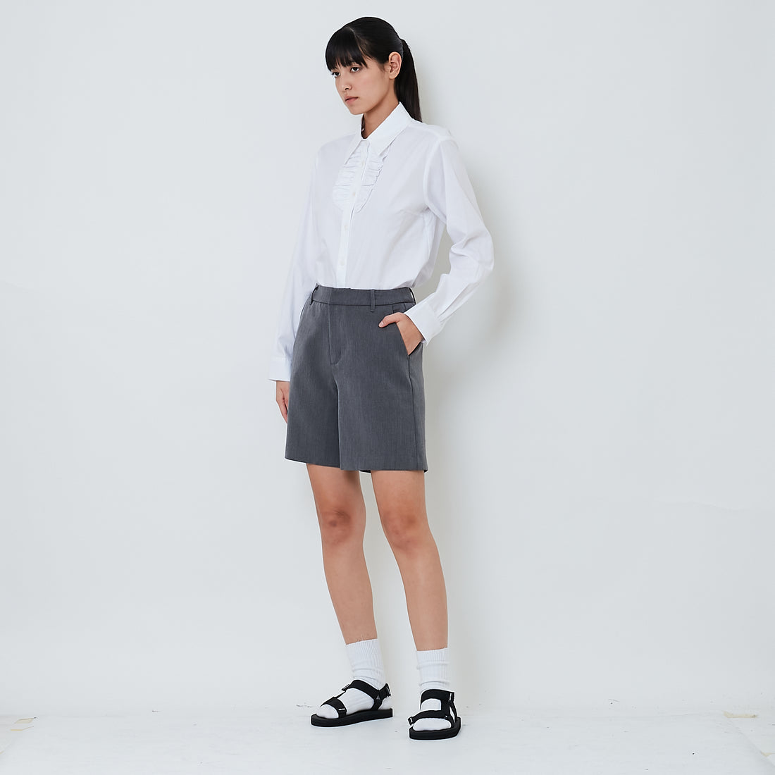 Women Tailored Shorts - Dark Grey - SW2603077B