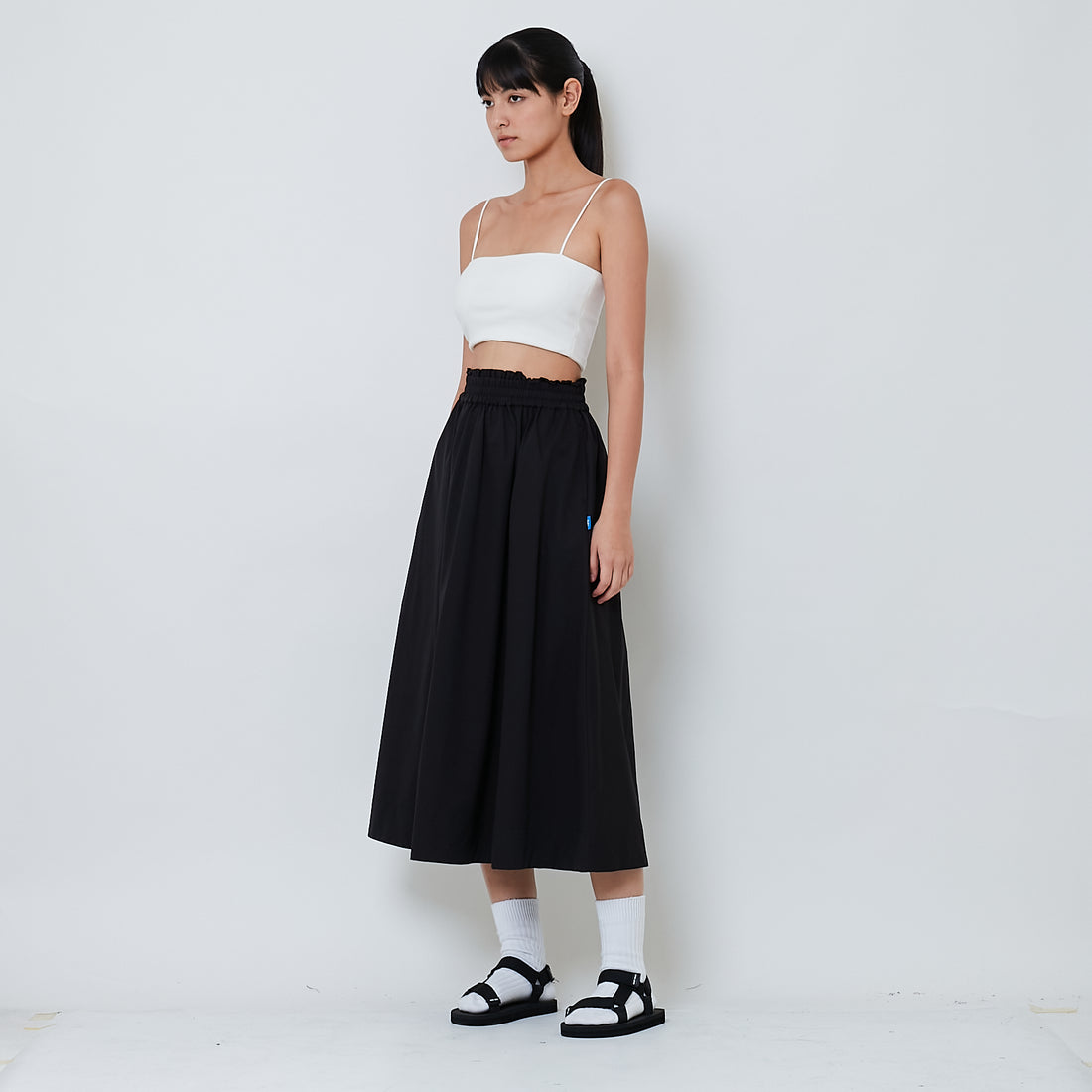 Women Elastic Waist Skirt - Black - SW2603078B