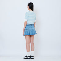 Women Pleated Denim Skirt - Light Blue - SW2603081A