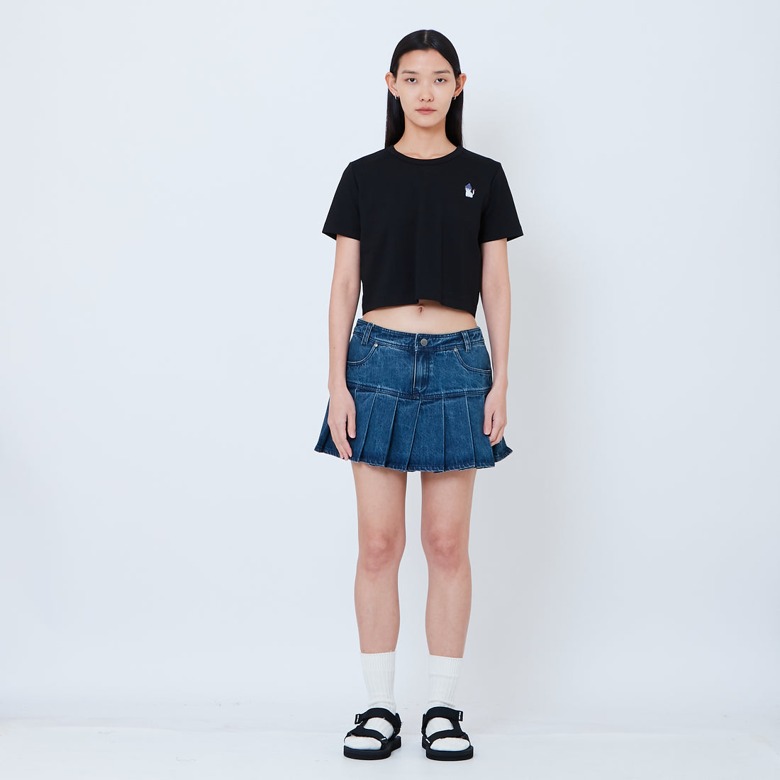 Women Pleated Denim Skirt - Blue - SW2603081B