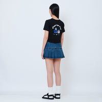 Women Pleated Denim Skirt - Blue - SW2603081B