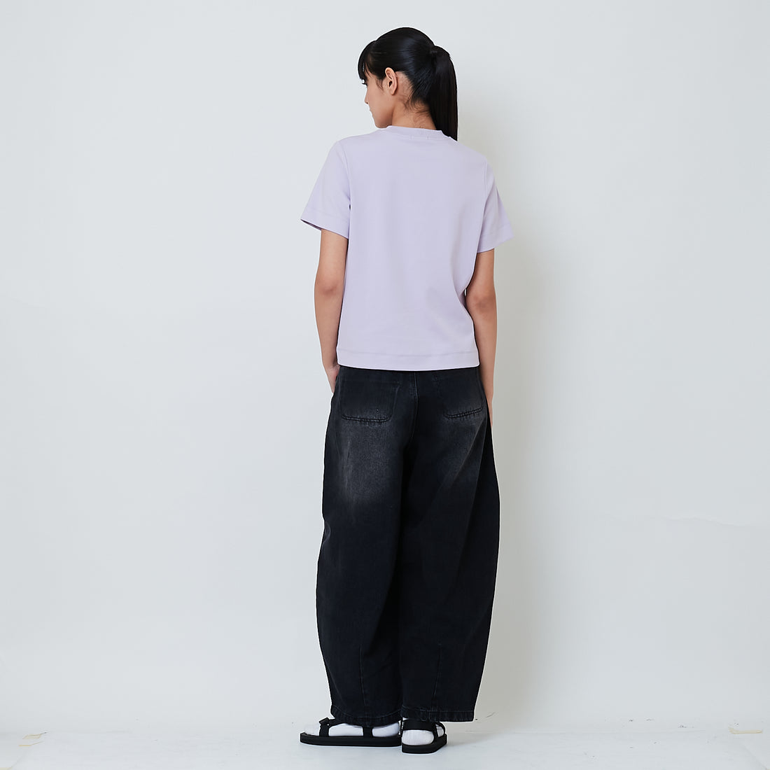 Women Baggy Jeans With Belt - Black - SW2603082B