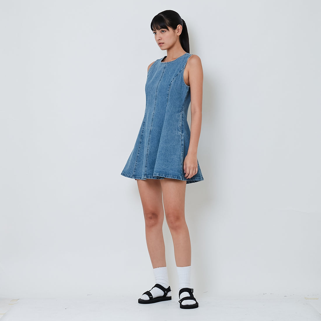 Women Denim Short Dress - Light Blue - SW2603083A