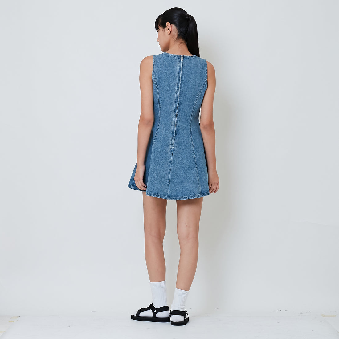Women Denim Short Dress - Light Blue - SW2603083A