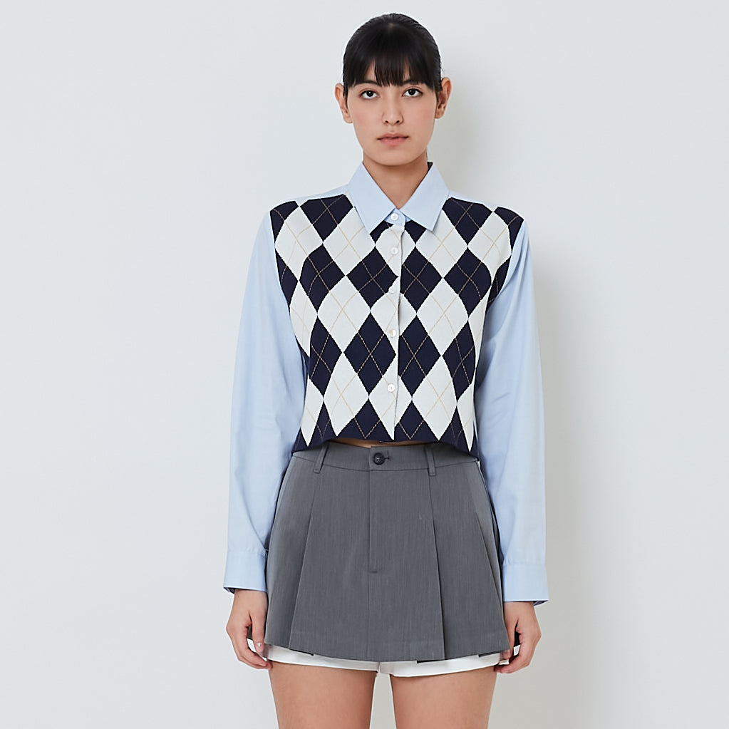 Women 2-in-1 Yarn Knit Shirt - Navy - SW2603086A