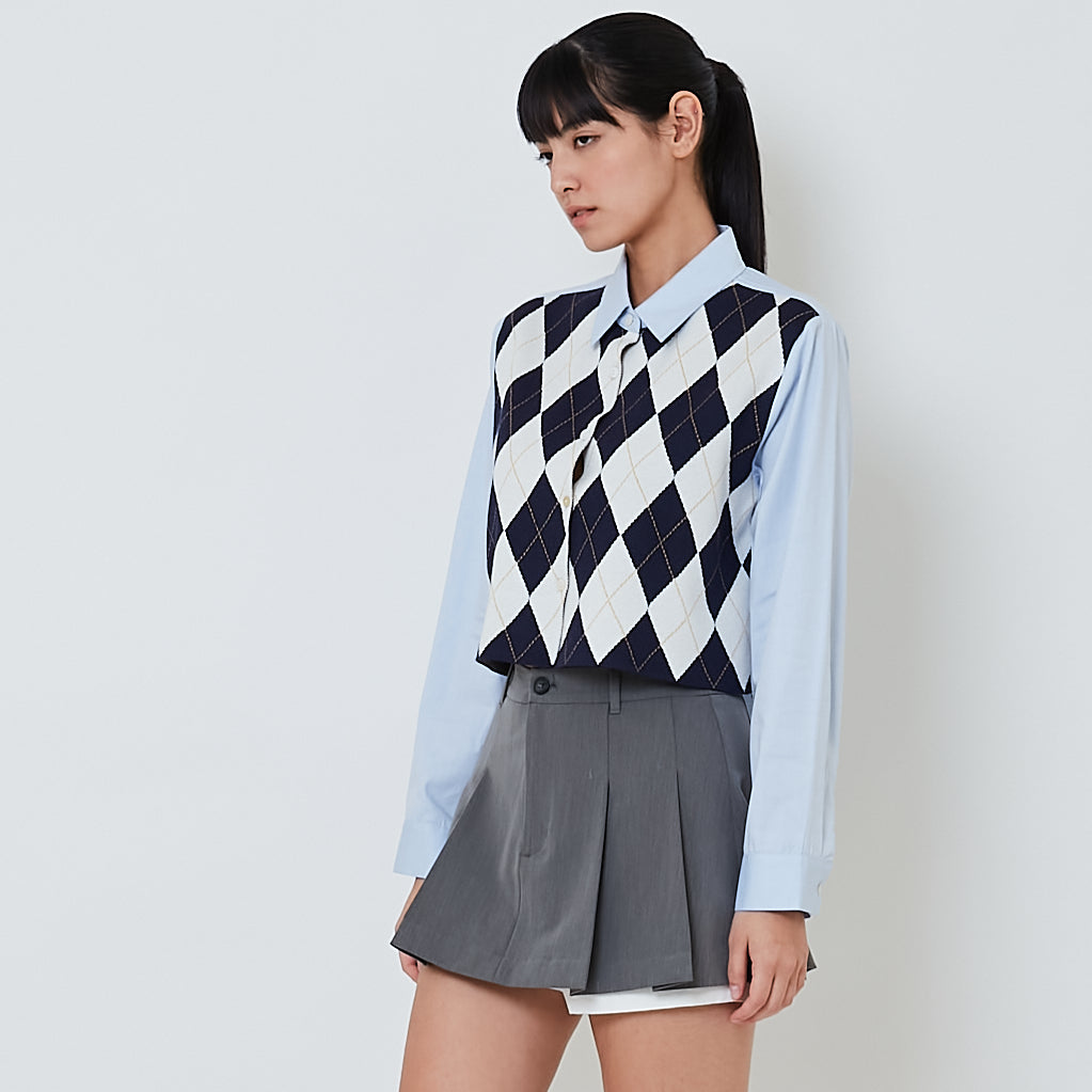Women 2-in-1 Yarn Knit Shirt - Navy - SW2603086A