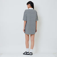 Women Striped Polo Short Dress - Grey - SW2603088A